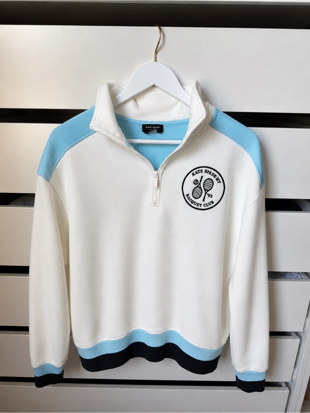 kate spade White & Light Blue Quarter-Zip Tennis Club Sweater